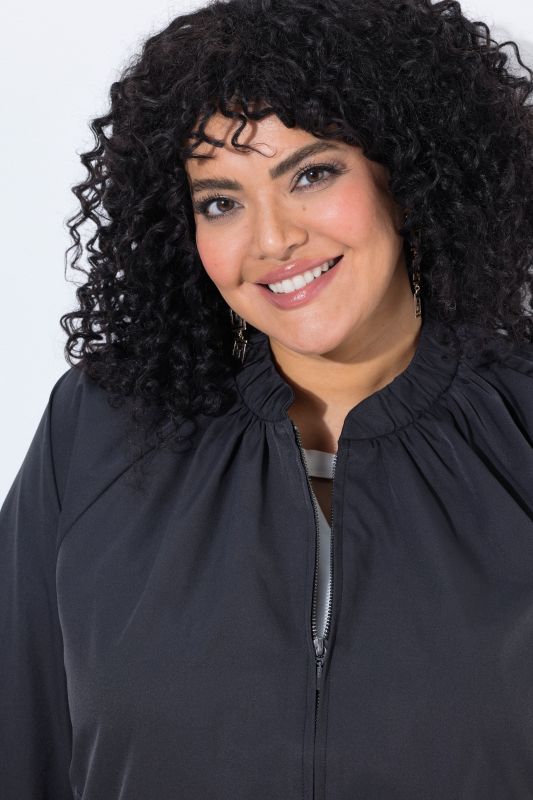 Pleated Neckline Zip-Up Blouson Jacket