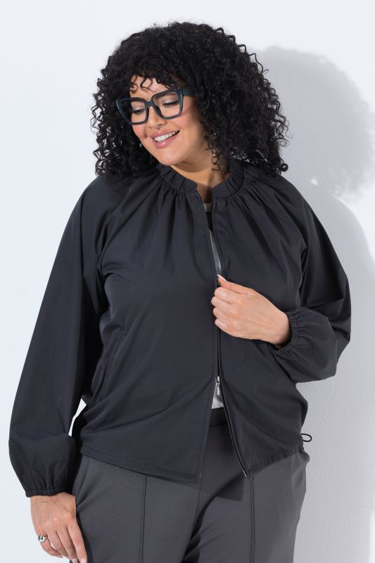 Pleated Neckline Zip-Up Blouson Jacket