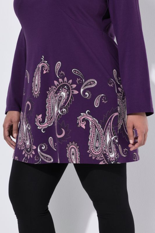 Midnight Paisley Border Print A-Line Knit Tunic