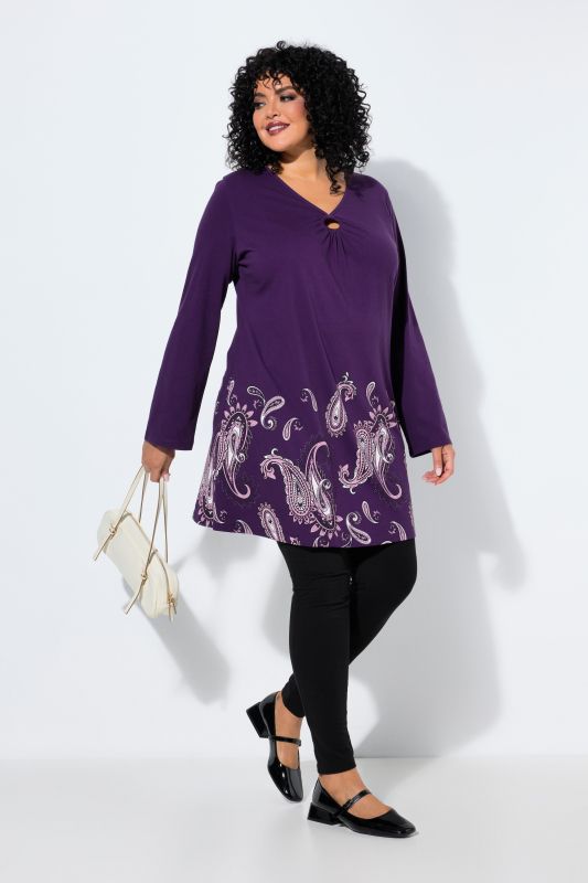 Midnight Paisley Border Print A-Line Knit Tunic