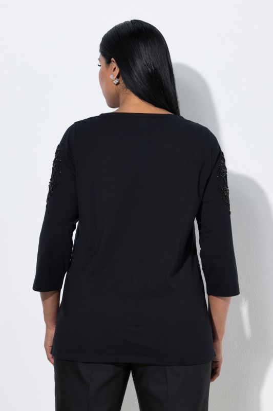 Embroidered Beadwork 3/4 Sleeve T-Shirt Blouse