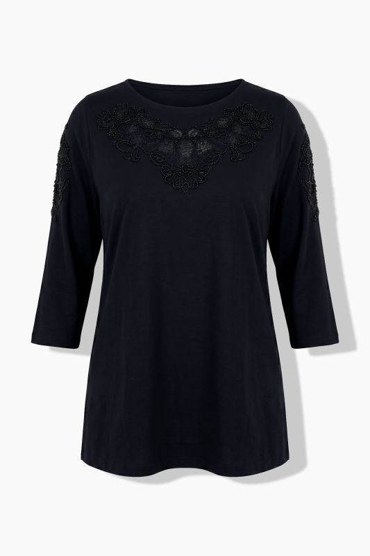 Embroidered Beadwork 3/4 Sleeve T-Shirt Blouse