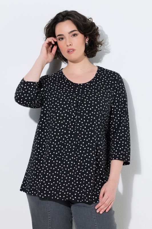 Polka Dot 3/4 Sleeve Pintuck Tee