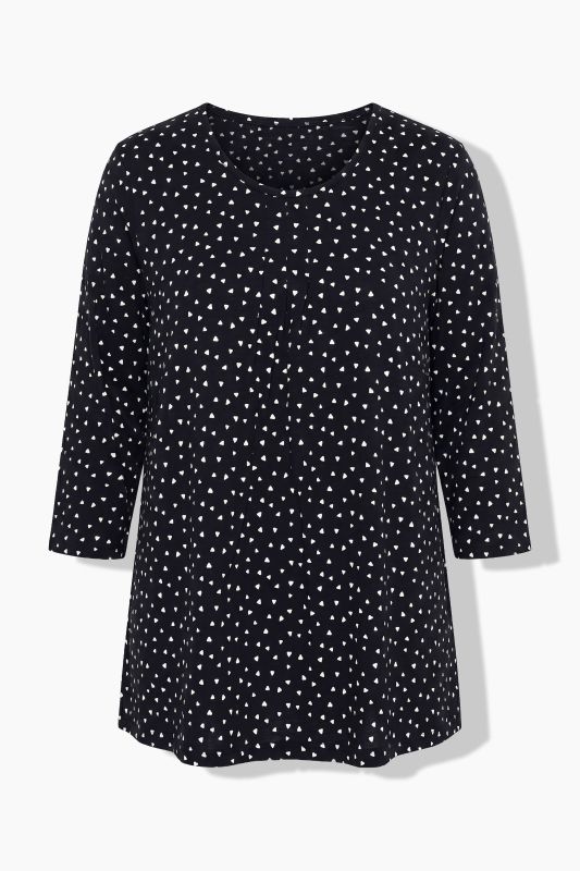 Polka Dot 3/4 Sleeve Pintuck Tee