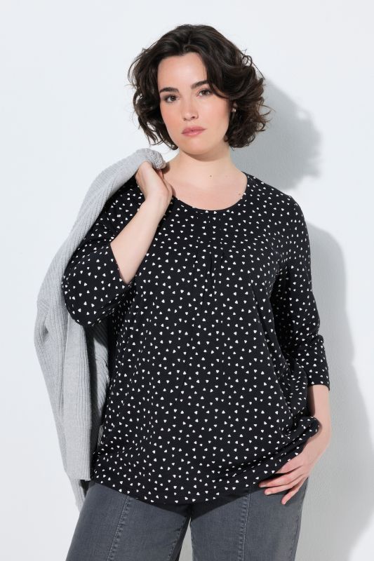 Polka Dot 3/4 Sleeve Pintuck Tee