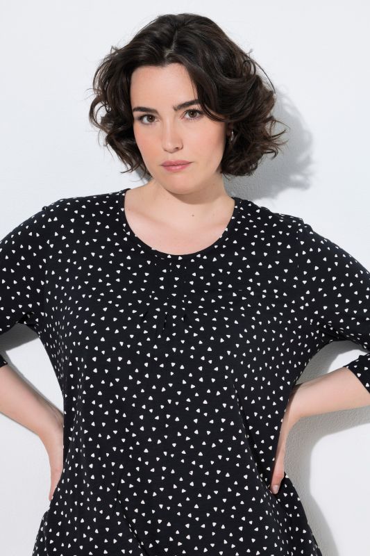 Polka Dot 3/4 Sleeve Pintuck Tee