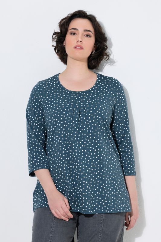 Polka Dot 3/4 Sleeve Pintuck Tee