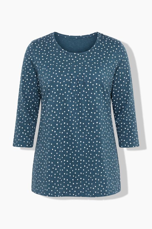 Polka Dot 3/4 Sleeve Pintuck Tee