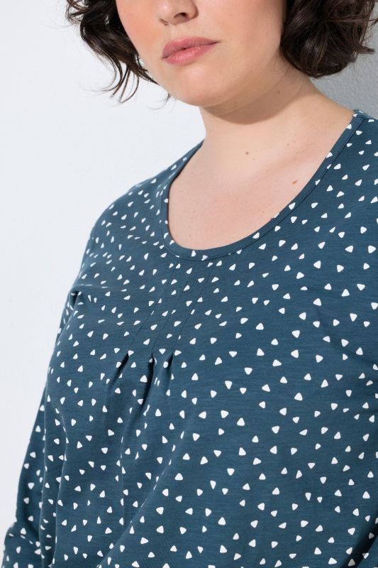 Polka Dot 3/4 Sleeve Pintuck Tee