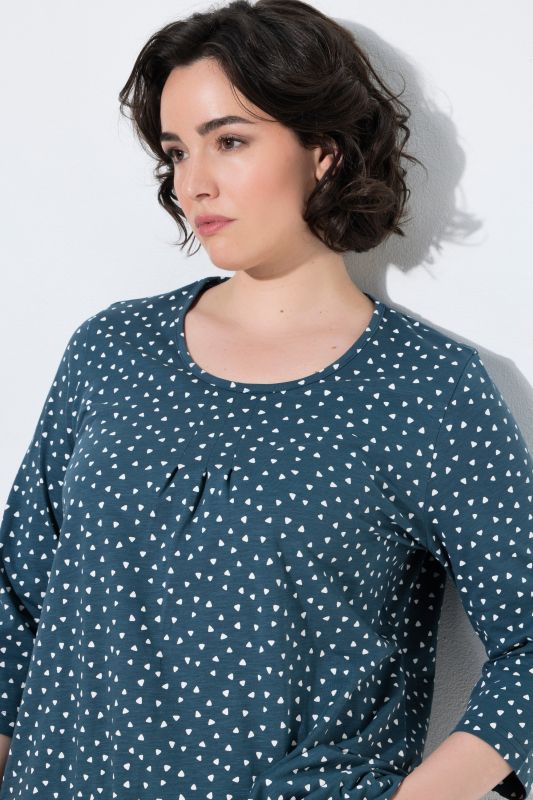 Polka Dot 3/4 Sleeve Pintuck Tee