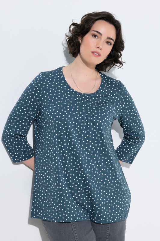 Polka Dot 3/4 Sleeve Pintuck Tee