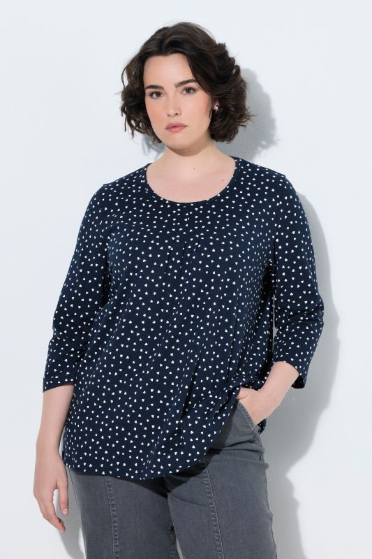 Polka Dot 3/4 Sleeve Pintuck Tee