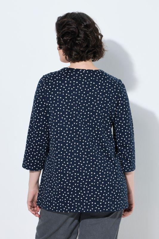 Polka Dot 3/4 Sleeve Pintuck Tee