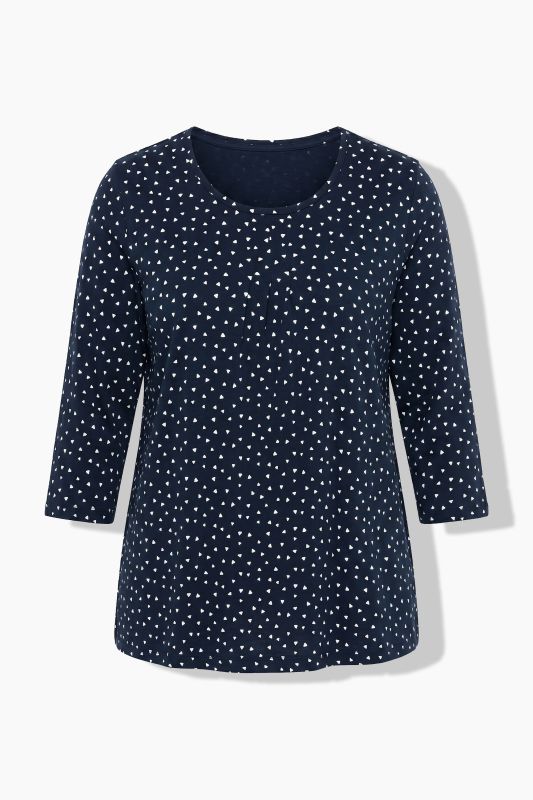 Polka Dot 3/4 Sleeve Pintuck Tee