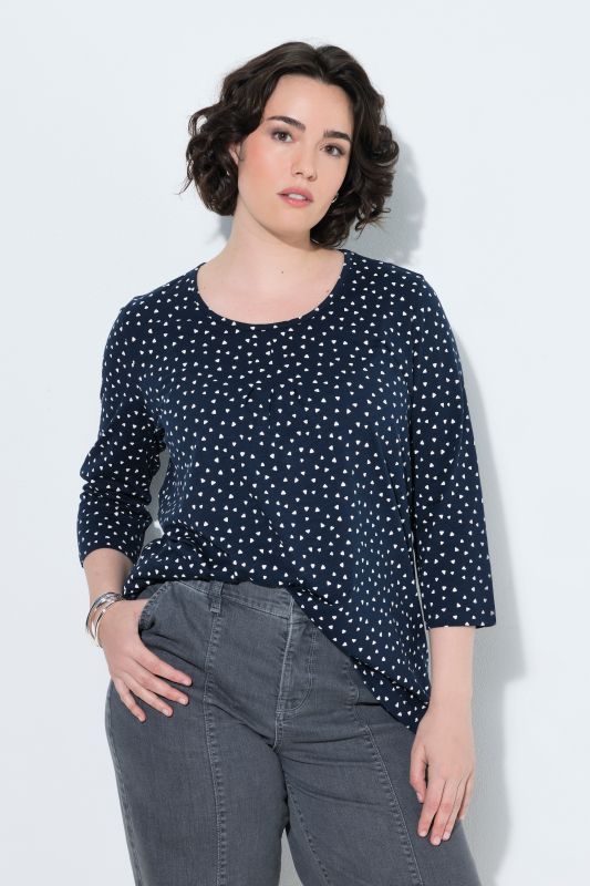 Polka Dot 3/4 Sleeve Pintuck Tee