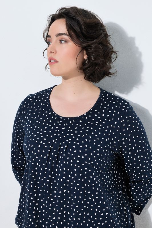 Polka Dot 3/4 Sleeve Pintuck Tee