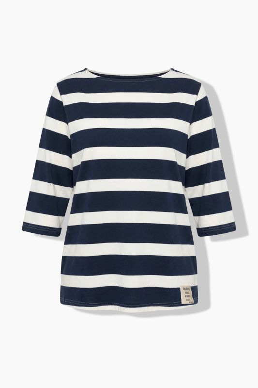 Striped 3/4 Sleeve Boat Neck Tee