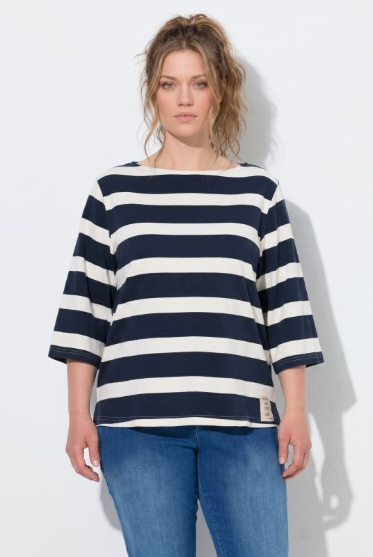 Striped 3/4 Sleeve Boat Neck Tee