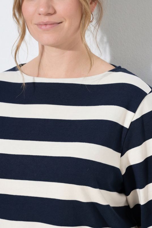 Striped 3/4 Sleeve Boat Neck Tee