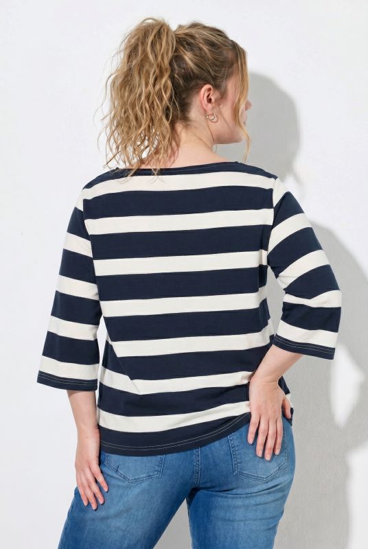 Striped 3/4 Sleeve Boat Neck Tee