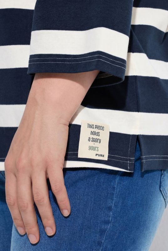 Striped 3/4 Sleeve Boat Neck Tee