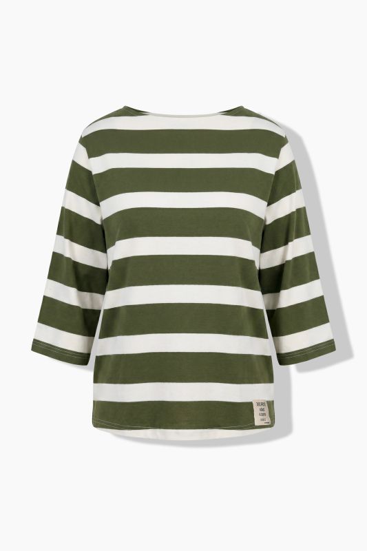 Striped 3/4 Sleeve Boat Neck Tee