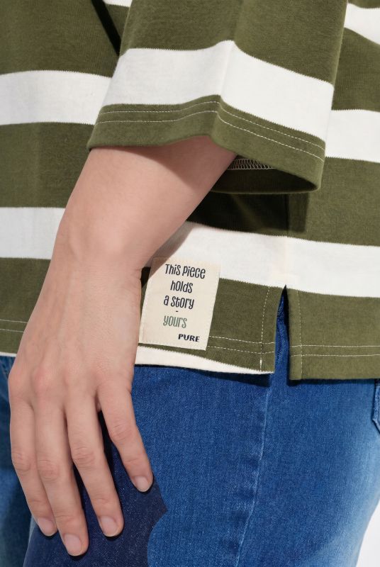 Striped 3/4 Sleeve Boat Neck Tee