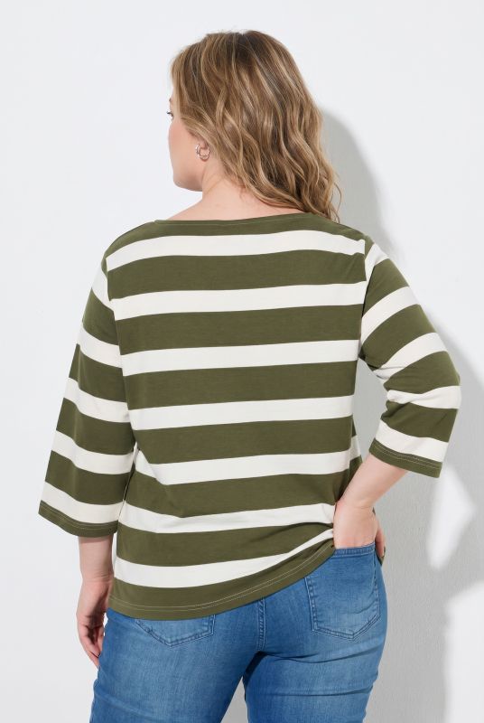 Striped 3/4 Sleeve Boat Neck Tee