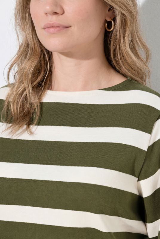 Striped 3/4 Sleeve Boat Neck Tee