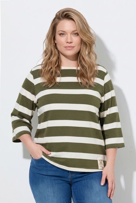 Striped 3/4 Sleeve Boat Neck Tee