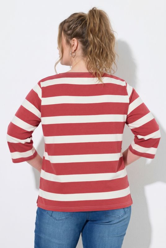 Striped 3/4 Sleeve Boat Neck Tee