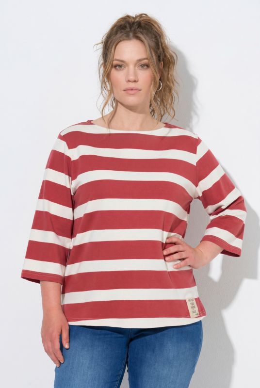 Striped 3/4 Sleeve Boat Neck Tee