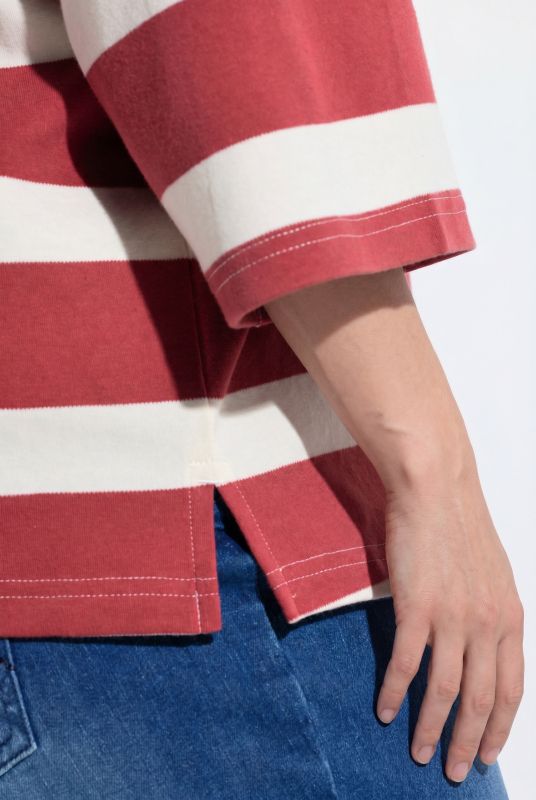 Striped 3/4 Sleeve Boat Neck Tee