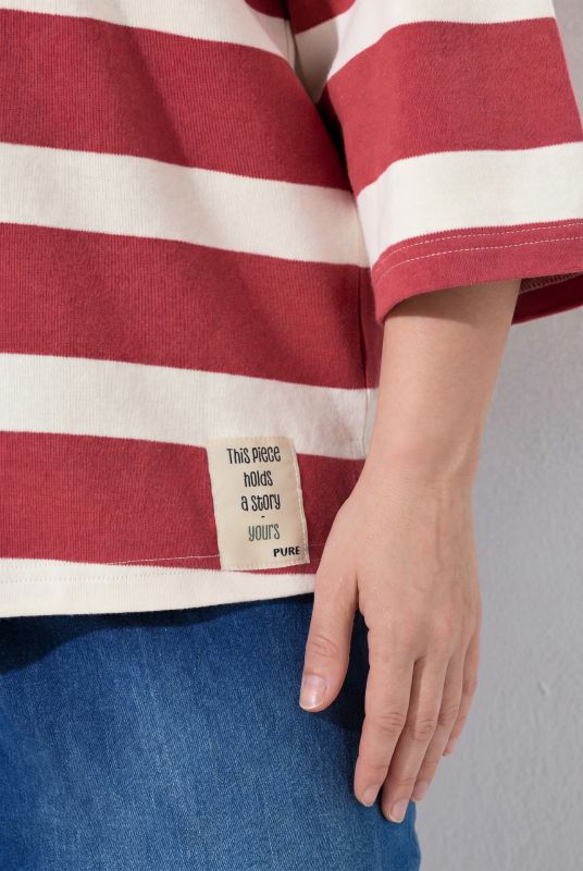 Striped 3/4 Sleeve Boat Neck Tee