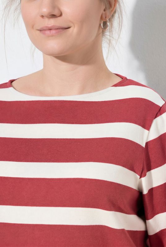 Striped 3/4 Sleeve Boat Neck Tee