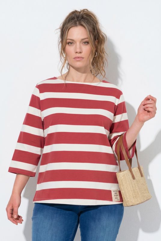 Striped 3/4 Sleeve Boat Neck Tee