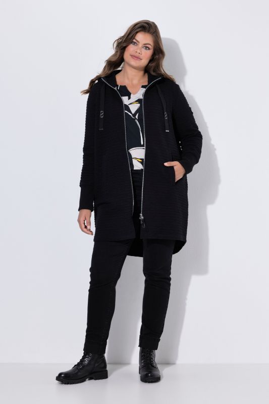Textured Hooded Sweatshirt Jacket