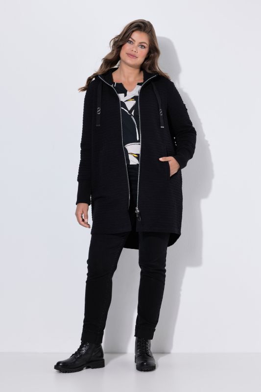Textured Hooded Sweatshirt Jacket