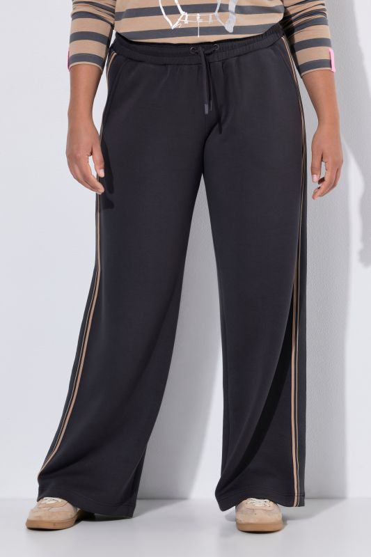 Wide Leg Side Stripe Elastic Waist Jersey Pants