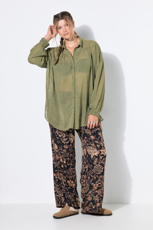 Oversized Sheer Chevron Long Sleeve Blouse