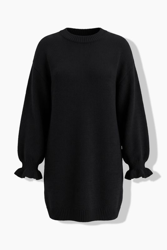 Ruffle Cuff Bishop Sleeve Sweater Dress