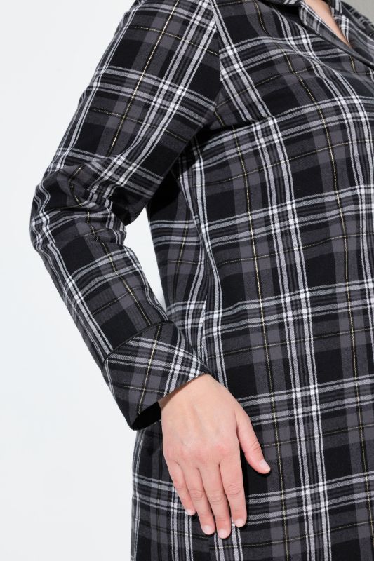 Plaid Button Front Cotton Flannel Sleep Shirt
