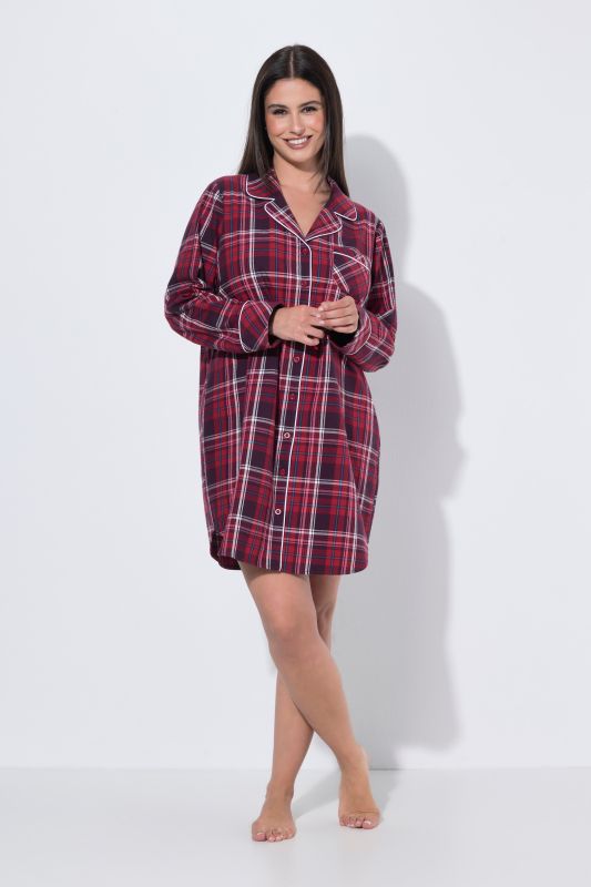 Plaid Button Front Cotton Flannel Sleep Shirt