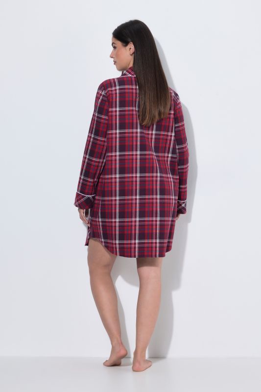 Plaid Button Front Cotton Flannel Sleep Shirt