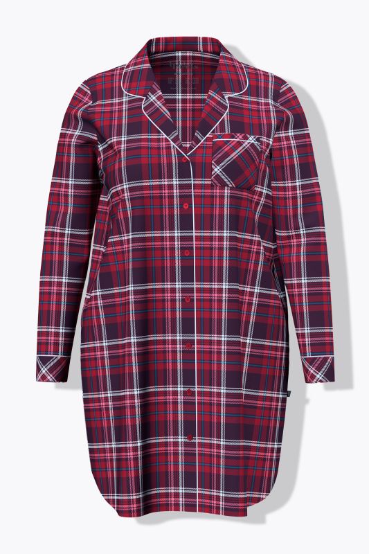 Plaid Button Front Cotton Flannel Sleep Shirt