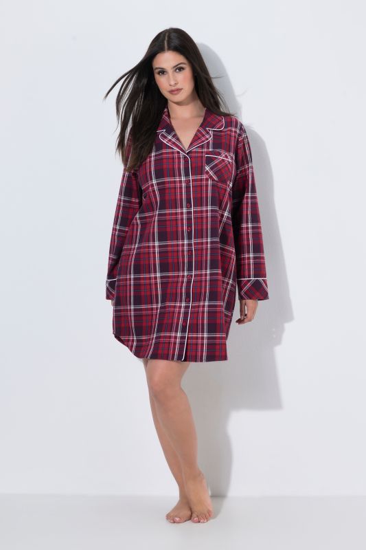 Plaid Button Front Cotton Flannel Sleep Shirt