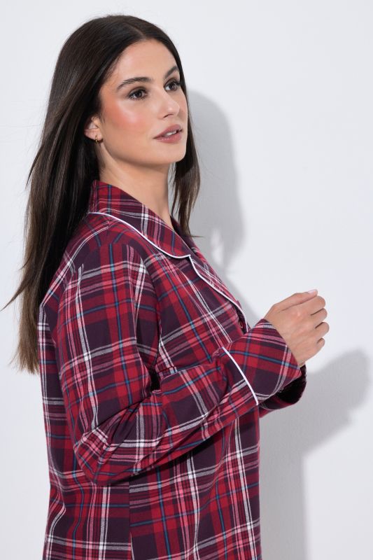 Plaid Button Front Cotton Flannel Sleep Shirt