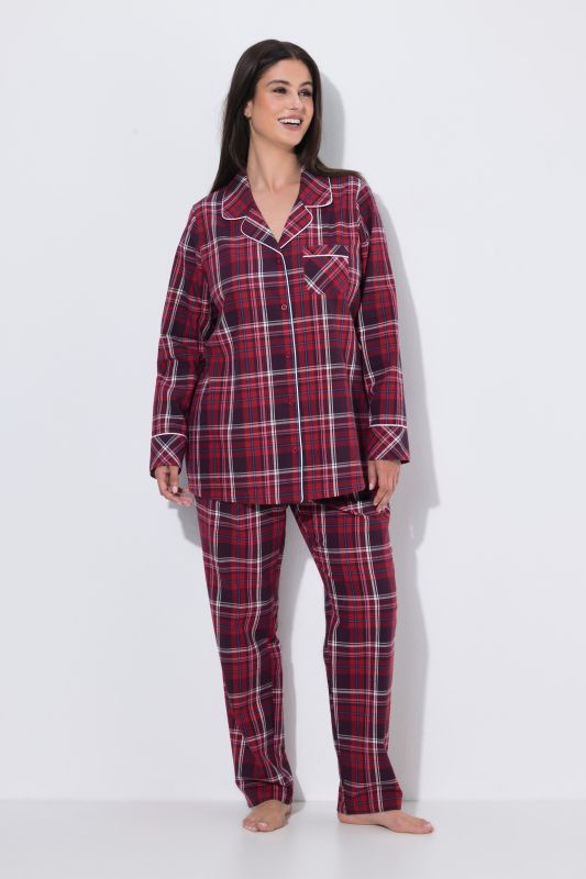 Plaid Button Front Cotton Flannel Pajama Set
