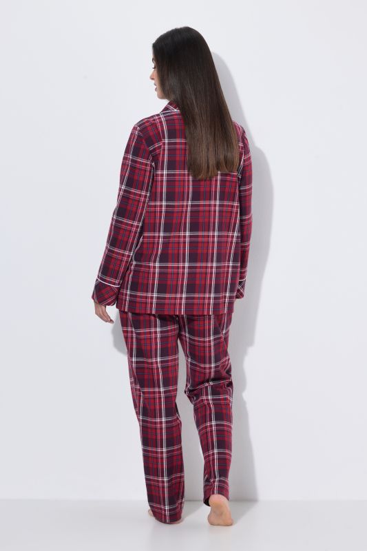 Plaid Button Front Cotton Flannel Pajama Set