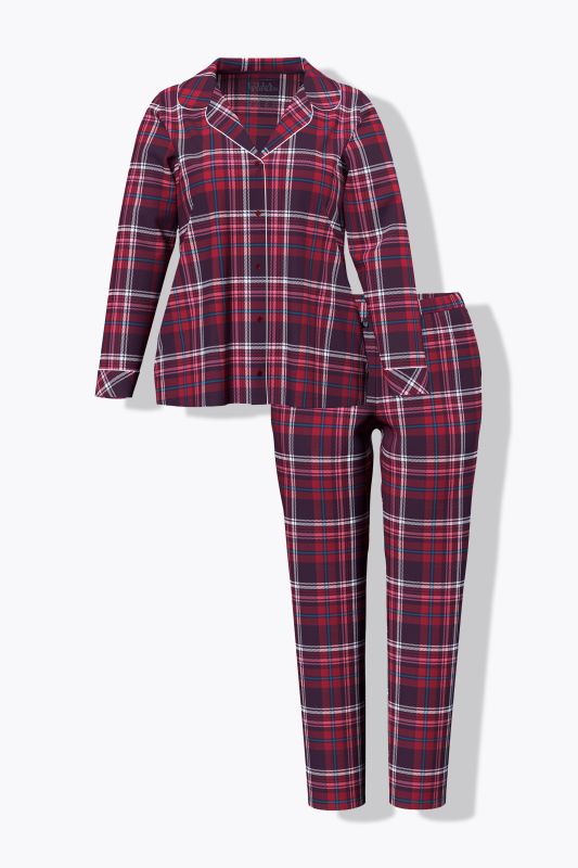 Plaid Button Front Cotton Flannel Pajama Set